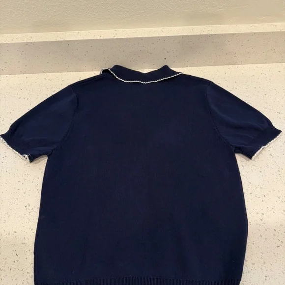 Zara Navy blue blouse with white trim - Picture 2 of 6